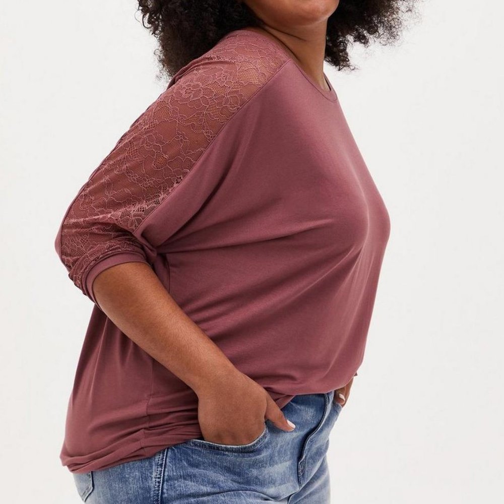 NWT Torrid Super Soft Lace Inset Sleeve Dolman Top - Mauve - 3X